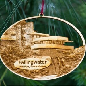 Fallingwater Mill Run PA Frank Lloyd Wright Intricate Wooden Ornament. NEW.